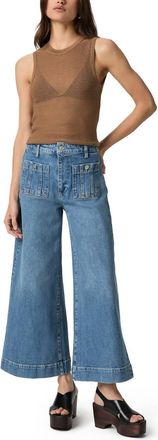 Paige Lola Seamed Patch Pocket Crop Wide Leg Jeans In Solitude