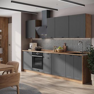 Vicco Mueble De Cocina Fame-line, Gris Oscuro/roble Dorado, 280 Cm, Et M&aacute;rmol, Vicco