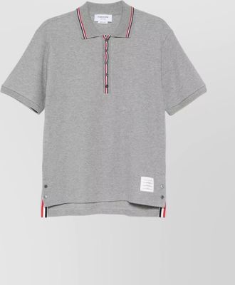 Thom Browne short sleeve rib cuff polo with rwb stripe