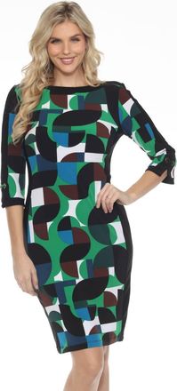 Joseph Ribkoff Womens Geometric Print Boat Neck Sheath Dress In Vanilla/multi