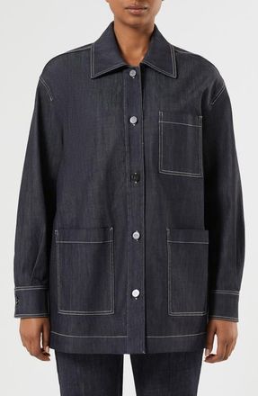 Marina Rinaldi Charme Stretch Cotton Shirt Jacket in Navy at Nordstrom, Size 16W