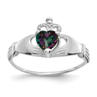 Diamond2Deal 14k White Gold Blue Cubic Zirconia Claddagh Heart Ring