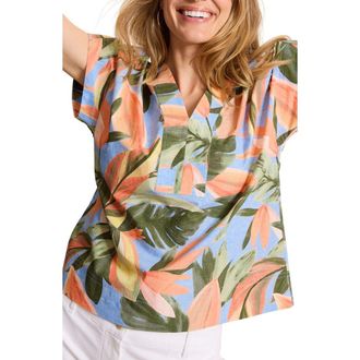 Tommy Bahama Beach Bloom Poplin Popover Top in Grape Pools at Nordstrom, Size X-Large