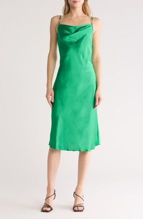 Jump Apparel Satin Cowl Neck Midi Dress in Emerald at Nordstrom, Size X-Small