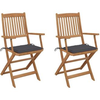 vidaXL Vidaxl - Sillas De Jard&iacute;n Plegables 2 Uds Y Cojines Madera Maciza Acacia