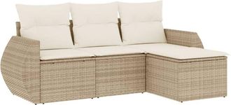 vidaXL Juego De Sof&aacute;s Jard&iacute;n Con Cojines 4 Pzas Rat&aacute;n Sint&eacute;tico Beige Vidaxl