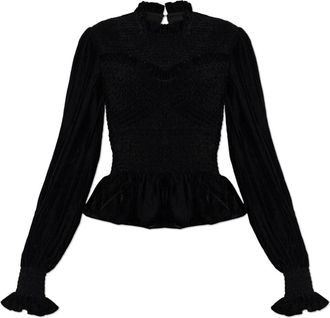 AllSaints Juno Velour Top - Dames - Blouses - Zwart - M - Polyester - Overhemden