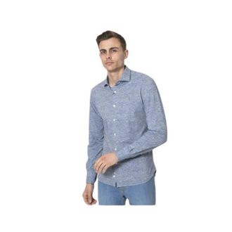 Orian Blauw gem&ecirc;leerd overhemd - Heren - Casual Overhemden - Blauw - S - Leer - Overhemden