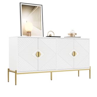 Matteo Modern Geometric White Sideboard - Gold Detail Storage Cabinet
