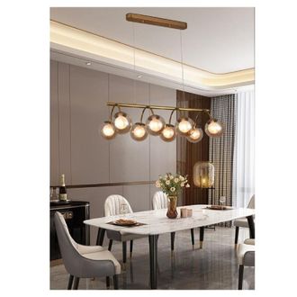 Trade Shop Lampadario A Sospensione 8 Sfere In Vetro Ambra Lampada Metallo Attacco G9 A04-8 - - Trade Shop Traesio