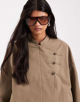 Asos bomber jacket in cotone con dettaglio alla coreana color khaki-Verde