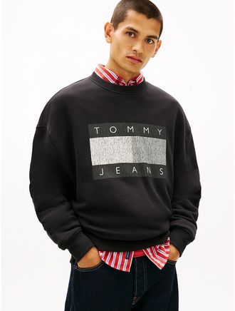 Tommy Hilfiger Mens Tommy Jeans Weathered Flag Sweatshirt - Black - XL