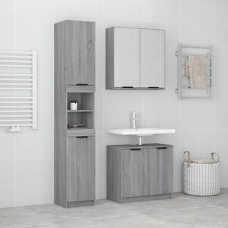 vidaXL Set De Muebles De Ba&ntilde;o 3 Pzas Madera Contrachapada Gris Sonoma Vidaxl