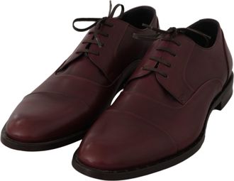 Dolce & Gabbana Mens Red Bordeaux Leather Derby Formal Shoes