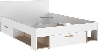 Vente-Unique Cama 140 x 190/200 cm con compartimentos - blanco y natural - KINSELIA