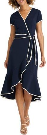 Maggy London Short Sleeve Faux Wrap Dress in Twilight Navy at Nordstrom Rack, Size 4