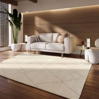 Paco Home Paco Home - Alfombra Salon De Habitacion Pelo Corto Geometrico Nordica Moderna 3d Beige 160x230 Cm