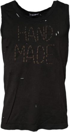 Dolce & Gabbana Zwarte Distressed Tank Top met Borduurwerk - Heren - Tops zonder mouwen - Zwart - XS - Katoen - Tops