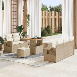 vidaXL Conjunto De Sof&aacute; De Jard&iacute;n 8 Pcs Beige Rat&aacute;n Sint&eacute;tico Vidaxl