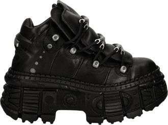 New Rock Wall Platform Boot - Dames - Veterlaarzen - Zwart - 42 EU - Leer - Schoenen
