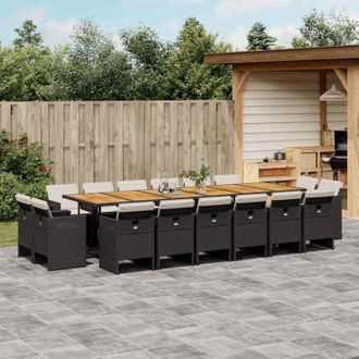 vidaXL Set De Muebles Jard&iacute;n 17 Pzas Con Cojines Rat&aacute;n Sint&eacute;tico Negro Vidaxl
