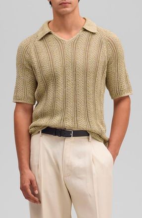 Nn.07 Cale Johnny Collar Sweater Polo in Beige/Sea Spray at Nordstrom, Size Xx-Large