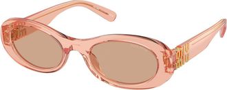Miu Miu Dark Brown Oval Ladies Sunglasses MU 06ZS 13T1P1 50