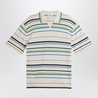 adidas White Striped Polo Shirt In Cotton Blend