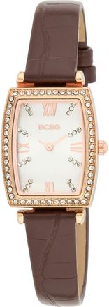 BCBGeneration Tonneau Crystal Faux Leather Strap Watch, 26mm in Brown at Nordstrom Rack