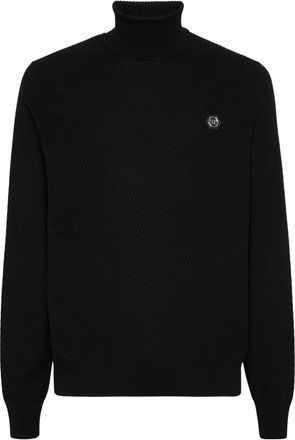 Philipp Plein Gebreide coltrui van wol en zijde - Heren - Coltruien - Zwart - M - Wol - Truien & Vesten