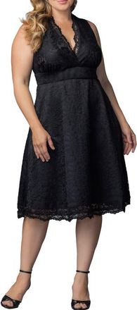 Kiyonna Pinup Boudoir Lace Cocktail Midi Dress in Onyx at Nordstrom, Size 4X