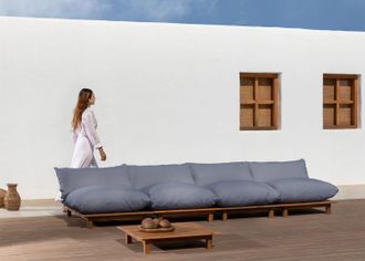 Sklum Sof&aacute; Modular Reclinable De Jard&iacute;n De 4 Piezas Con Mesa De Centro En Madera De Acacia Brina Sklum Gris Antracita