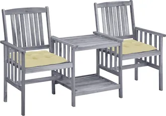 vidaXL Sillas De Jard&iacute;n Con Mesita Y Cojines Madera Maciza Acacia Vidaxl
