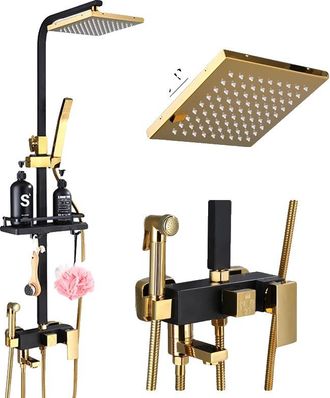 OEM Grifer&iacute;a De Ducha Con Funci&oacute;n De Lluvia, Altura Regulable, Color Negro Y Dorado