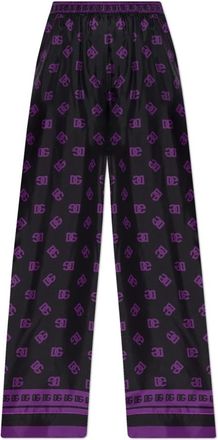Dolce & Gabbana Zijden broek met monogram - Dames - Wijde Broeken - Zwart - M - Broeken