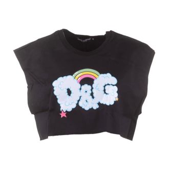 Dolce & Gabbana T-Shirts, female, Black, Size: S Sleeveless Short T-shirt