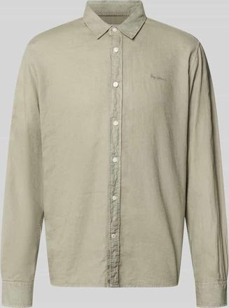 Pepe Jeans London Regular Fit Freizeithemd aus Leinen-Baumwoll-Mix Modell PAYTON in Oliv, Gr&ouml;&szlig;e XXL