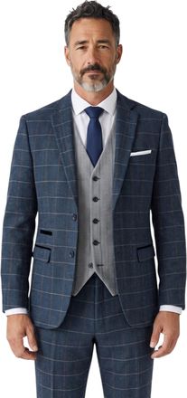 PAUL ANDREW Harris Navy Check Tweed 3 Piece Suit with Grey Waistcoat Heritage Style