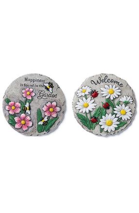 Glitzhome Set of 2 Cement Flower Textured Stepping Stones in Grey at Nordstrom, Size Medium