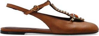 Etro Lage Slingbacks van Leer met Strass - Dames - Ballerinas - Bruin - 37 EU - Leer - Schoenen
