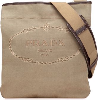 Prada Pre-owned Womens Crossbody Bag Logo - Tan Textile - One Size