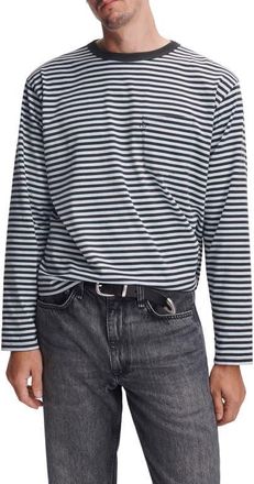 Rag & Bone Boxy Striped Long Sleeve T-Shirt in Light Blue Medium at Nordstrom, Size Xx-Large