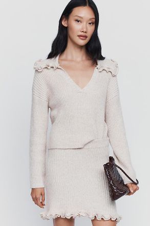 Maeve Cotton Wool Ribbed & Ruffled Knit Mini Skirt