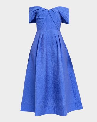 Rebecca Vallance Viola Pleated Off-Shoulder Midi Dress