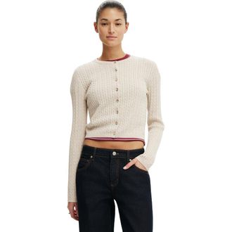 Cotton On Womens Cotton Crew Neck Cardigan in Oatmilk at Nordstrom, Size Xx-Small