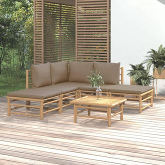 vidaXL Set De Muebles De Jard&iacute;n 6 Piezas Bamb&uacute; Con Cojines Gris Taup&eacute; Vidaxl