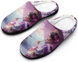 Generic Japanese Kimono Beauty Geisha Womens Slippers Warm House Slippers Indoor House Shoes with Anti-Skid Rubber Sole