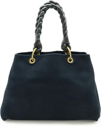 Bottega Veneta Black Canvas Leather Shoulder Bag Tote Bag (Pre-Owned)