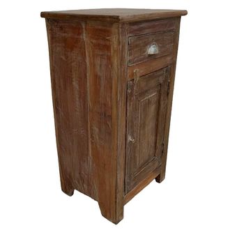 Wanderlust Deco Mesita De Noche De Madera Acabado Artesanal Marr&oacute;n 44x35x79h Cm