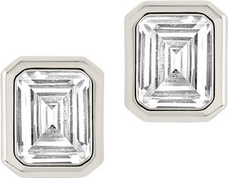 Sterling Forever Silver Cz Camille Bezel Statement Stud Earrings